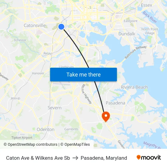 Caton Ave & Wilkens Ave Sb to Pasadena, Maryland map
