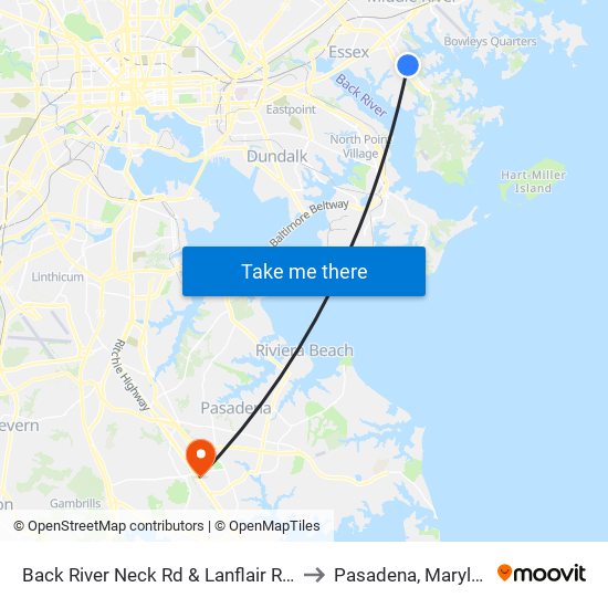 Back River Neck Rd & Lanflair Rd Sb to Pasadena, Maryland map