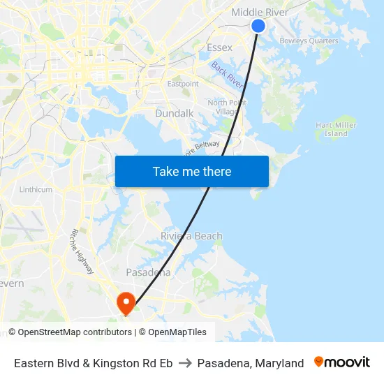 Eastern Blvd & Kingston Rd Eb to Pasadena, Maryland map