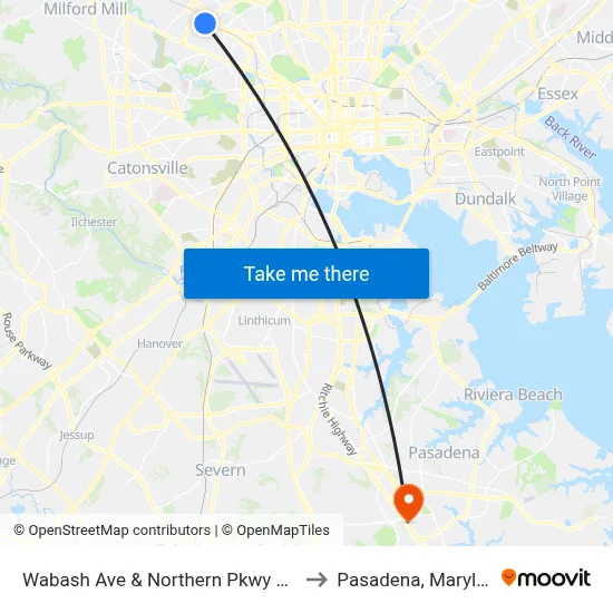 Wabash Ave & Northern Pkwy FS Sb to Pasadena, Maryland map