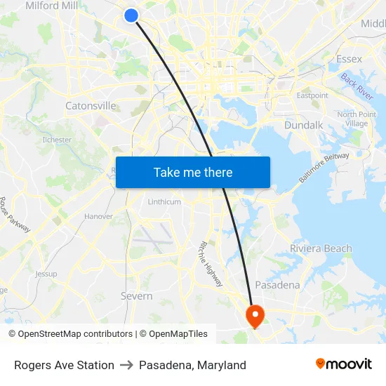 Rogers Ave Station to Pasadena, Maryland map