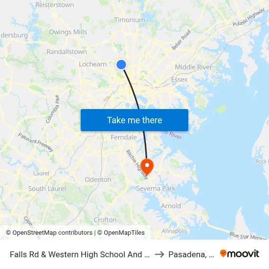 Falls Rd & Western High School And Polytechnic Institute Sb to Pasadena, Maryland map