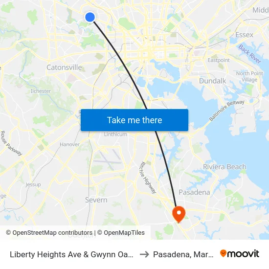 Liberty Heights Ave & Gwynn Oak Ave FS to Pasadena, Maryland map