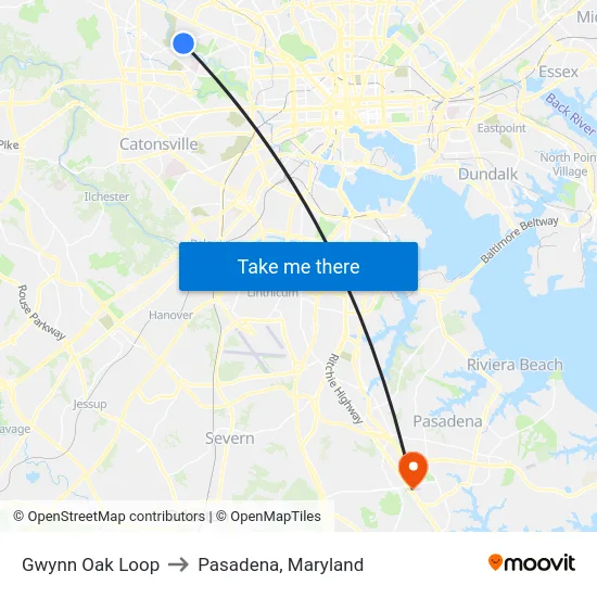 Gwynn Oak Loop to Pasadena, Maryland map