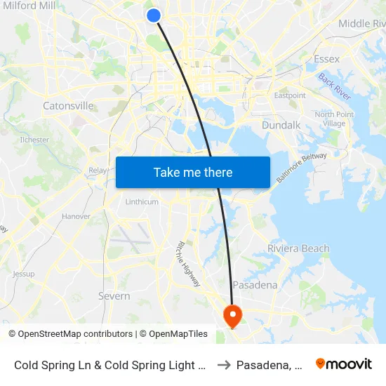 Cold Spring Ln & Cold Spring Light Rail Station Mid Wb to Pasadena, Maryland map