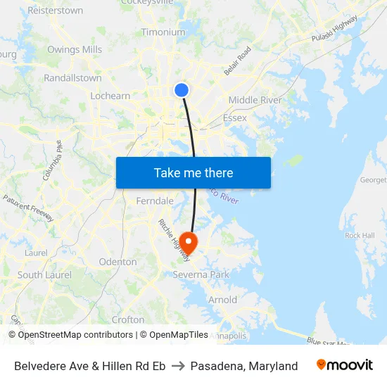 Belvedere Ave & Hillen Rd Eb to Pasadena, Maryland map
