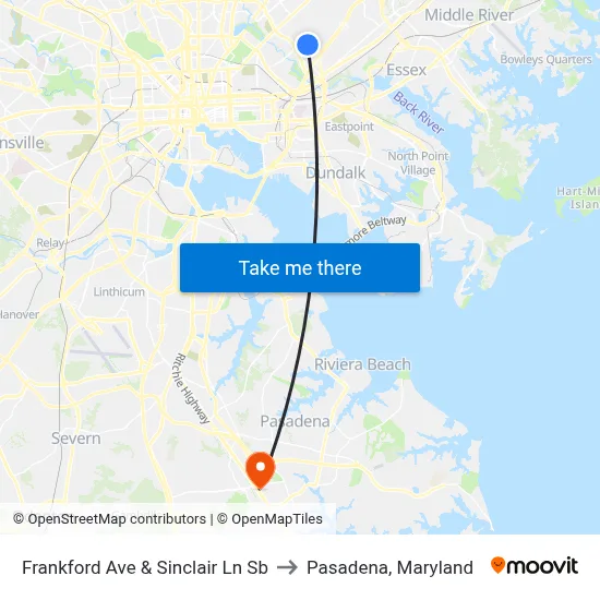 Frankford Ave & Sinclair Ln Sb to Pasadena, Maryland map