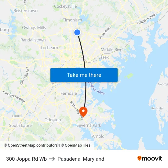 300 Joppa Rd Wb to Pasadena, Maryland map