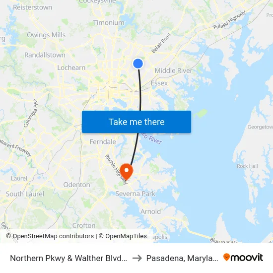 Northern Pkwy & Walther Blvd Eb to Pasadena, Maryland map