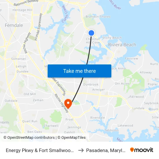 Energy Pkwy & Fort Smallwood Rd to Pasadena, Maryland map