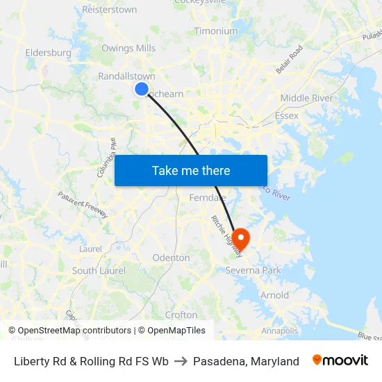 Liberty Rd & Rolling Rd FS Wb to Pasadena, Maryland map