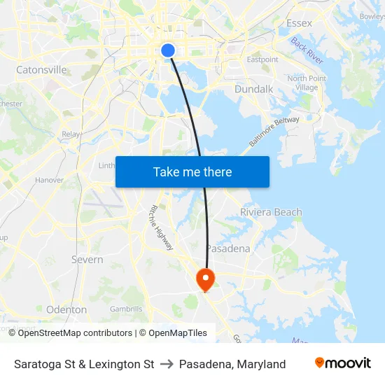 Saratoga St & Lexington St to Pasadena, Maryland map
