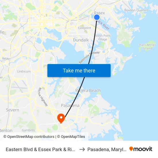 Eastern Blvd & Essex Park & Ride Wb to Pasadena, Maryland map
