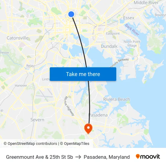 Greenmount Ave & 25th St Sb to Pasadena, Maryland map