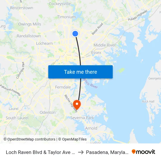 Loch Raven Blvd & Taylor Ave Nb to Pasadena, Maryland map
