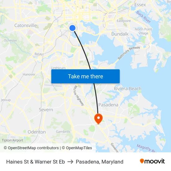 Haines St & Warner St Eb to Pasadena, Maryland map