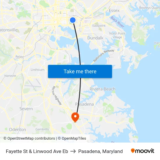 Fayette St & Linwood Ave Eb to Pasadena, Maryland map