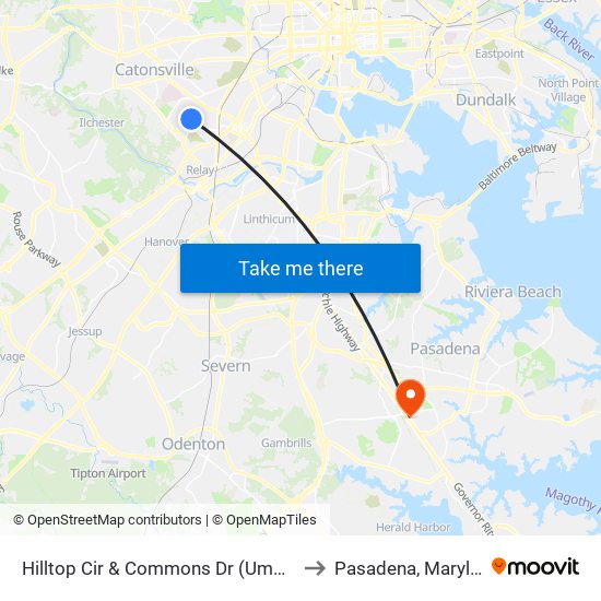 Hilltop Cir & Commons Dr (Umbc) Sb to Pasadena, Maryland map