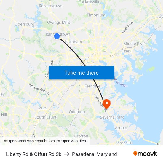 Liberty Rd & Offutt Rd Sb to Pasadena, Maryland map