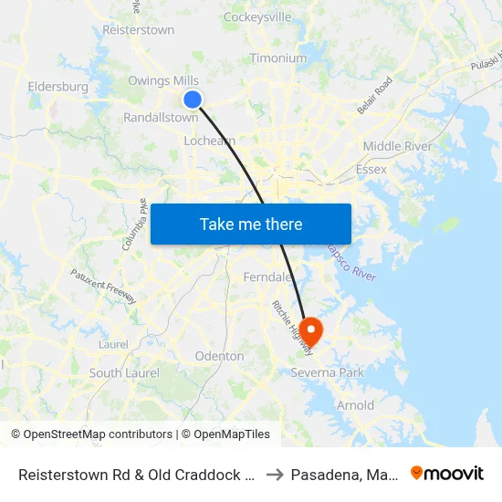 Reisterstown Rd & Old Craddock Rd Opp Sb to Pasadena, Maryland map