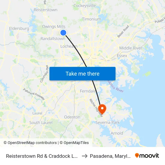 Reisterstown Rd & Craddock Ln Nb to Pasadena, Maryland map