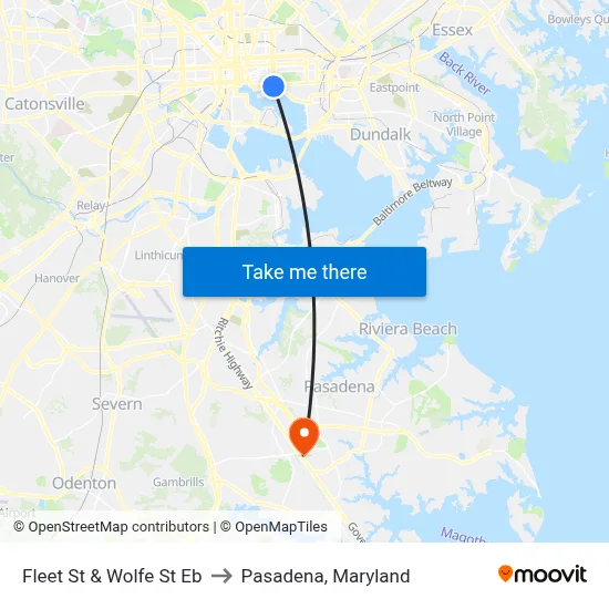 Fleet St & Wolfe St Eb to Pasadena, Maryland map