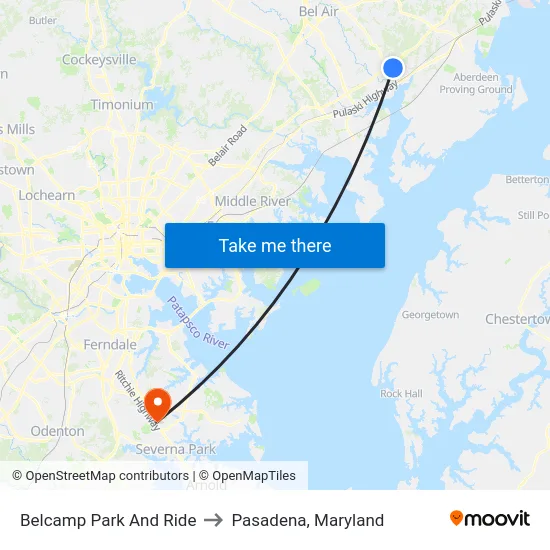 Belcamp Park And Ride to Pasadena, Maryland map