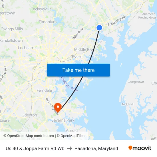 Us 40 & Joppa Farm Rd Wb to Pasadena, Maryland map