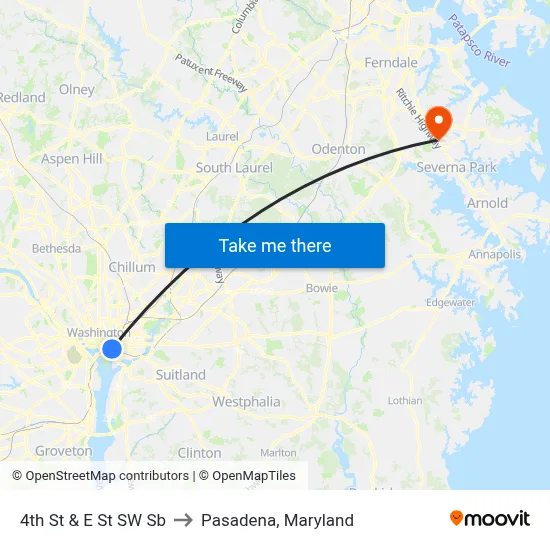4th St & E St SW Sb to Pasadena, Maryland map