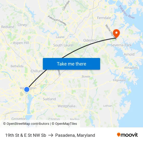 19th St & E St NW Sb to Pasadena, Maryland map