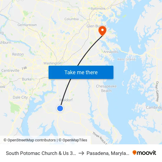 South Potomac Church & Us 301 to Pasadena, Maryland map