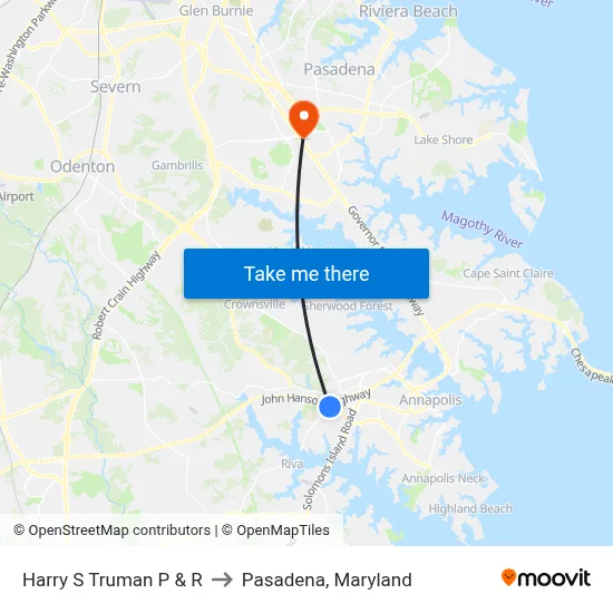 Harry S Truman P & R to Pasadena, Maryland map
