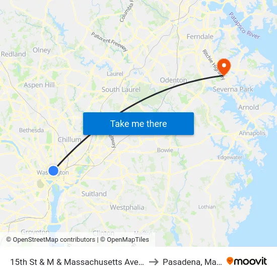 15th St & M & Massachusetts Ave NW Mid Nb to Pasadena, Maryland map