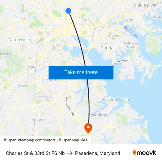 Charles St & 33rd St FS Nb to Pasadena, Maryland map