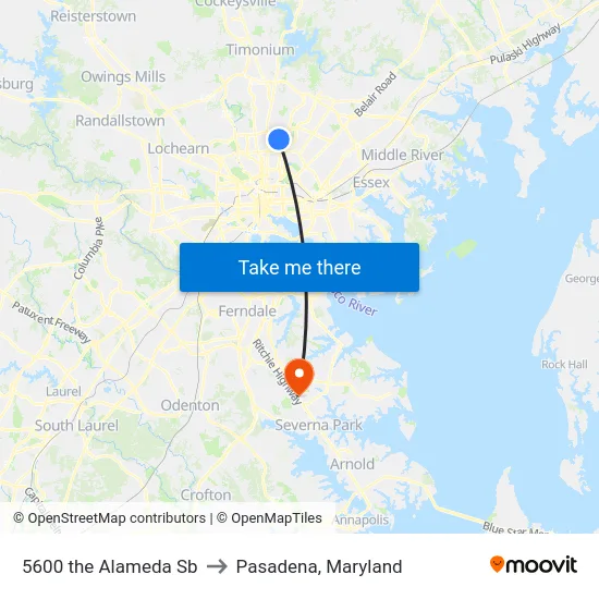 5600 the Alameda Sb to Pasadena, Maryland map