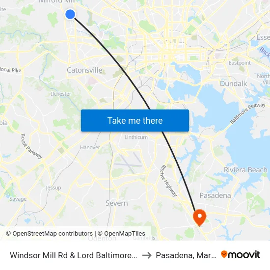 Windsor Mill Rd & Lord Baltimore Dr FS Wb to Pasadena, Maryland map