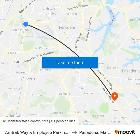 Amtrak Way & Employee Parking Lot Nb to Pasadena, Maryland map