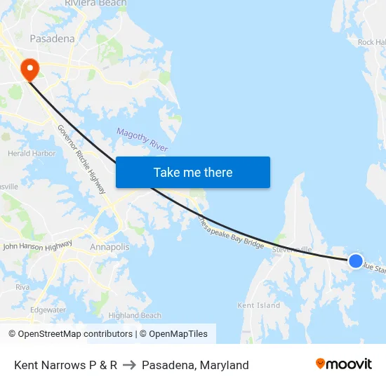 Kent Narrows P & R to Pasadena, Maryland map