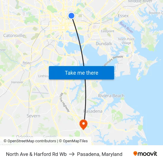 North Ave & Harford Rd Wb to Pasadena, Maryland map