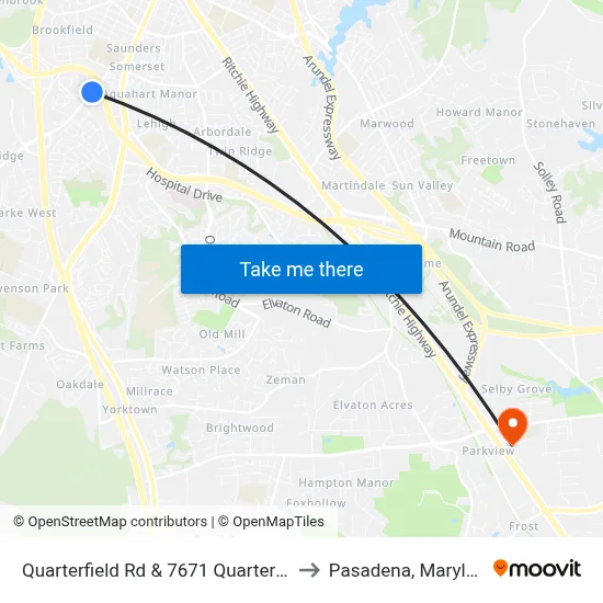 Quarterfield Rd & 7671 Quarterfield to Pasadena, Maryland map