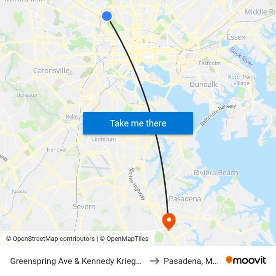 Greenspring Ave & Kennedy Krieger Institute Nb to Pasadena, Maryland map