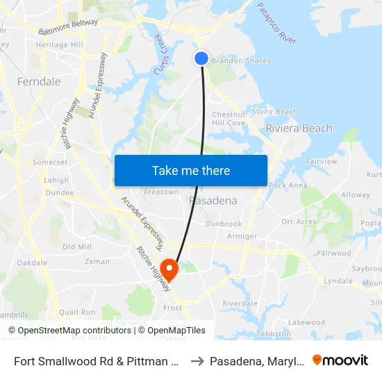 Fort Smallwood Rd & Pittman Rd Sb to Pasadena, Maryland map