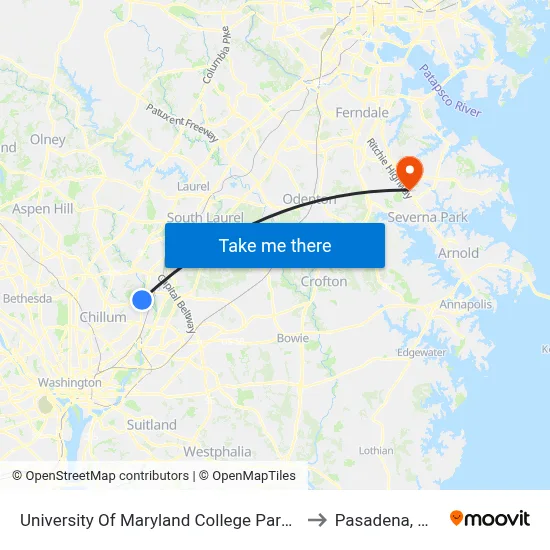University Of Maryland College Park (Stadium Dr.) Nb to Pasadena, Maryland map