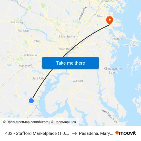 402 - Stafford Marketplace (T.J. Maxx) to Pasadena, Maryland map