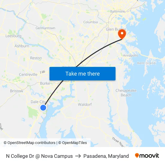 N College Dr @ Nova Campus to Pasadena, Maryland map