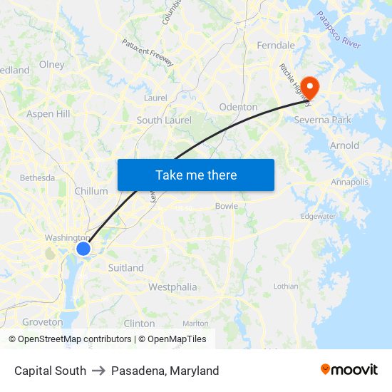 Capital South to Pasadena, Maryland map