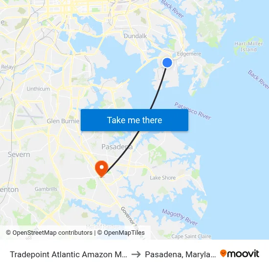 Tradepoint Atlantic Amazon Mtn6 to Pasadena, Maryland map