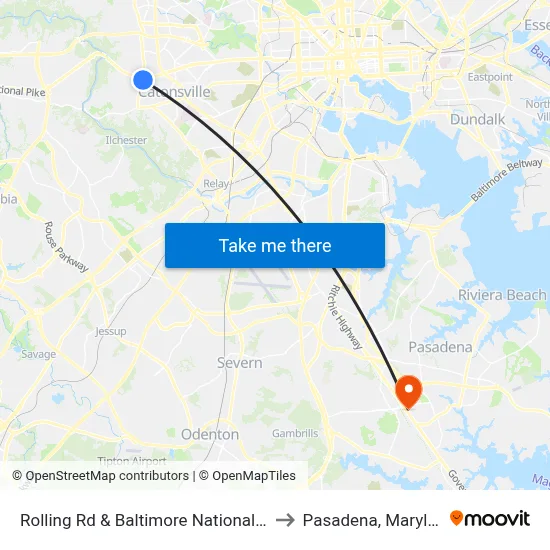Rolling Rd & Baltimore National Pike to Pasadena, Maryland map