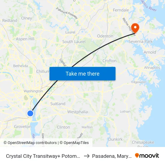 Crystal City Transitway+ Potomac Ave to Pasadena, Maryland map