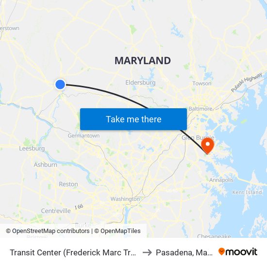 Transit Center (Frederick Marc Train Station) to Pasadena, Maryland map